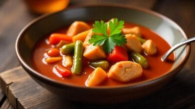 A traditional Hungarian meal featuring goulash, paprika-spiced dishes, and fresh local ingredients.