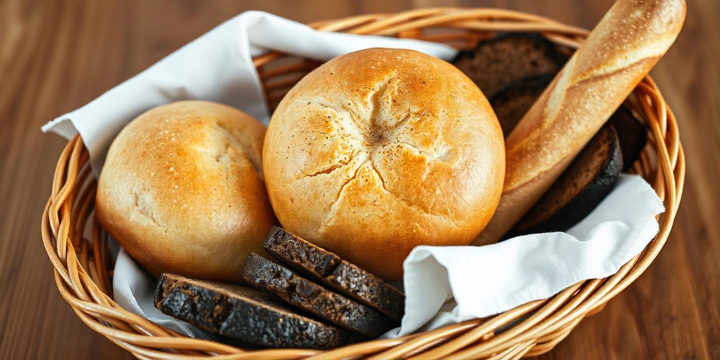 A basket filled with freshly baked bread rolls served with butter.