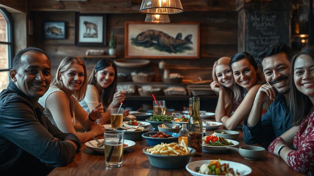 A traditional Lithuanian meal featuring potato dumplings, rye bread, and hearty local dishes.