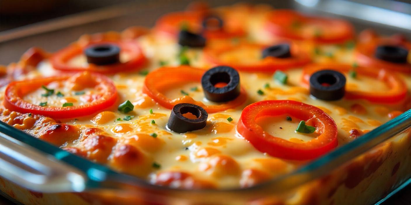 A vegetarian pizza topped with tomatoes, olives, and fresh herbs.