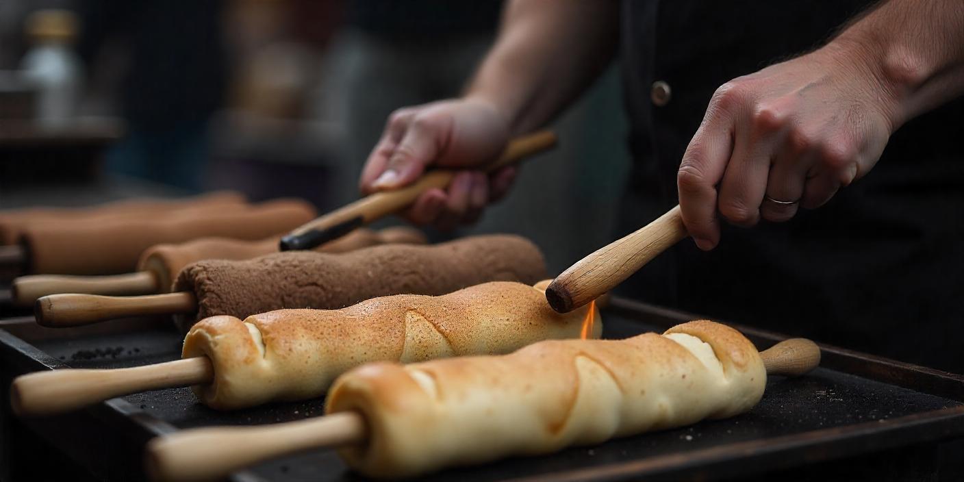 A person shaping pastries with a spoon, preparing them on a tray.