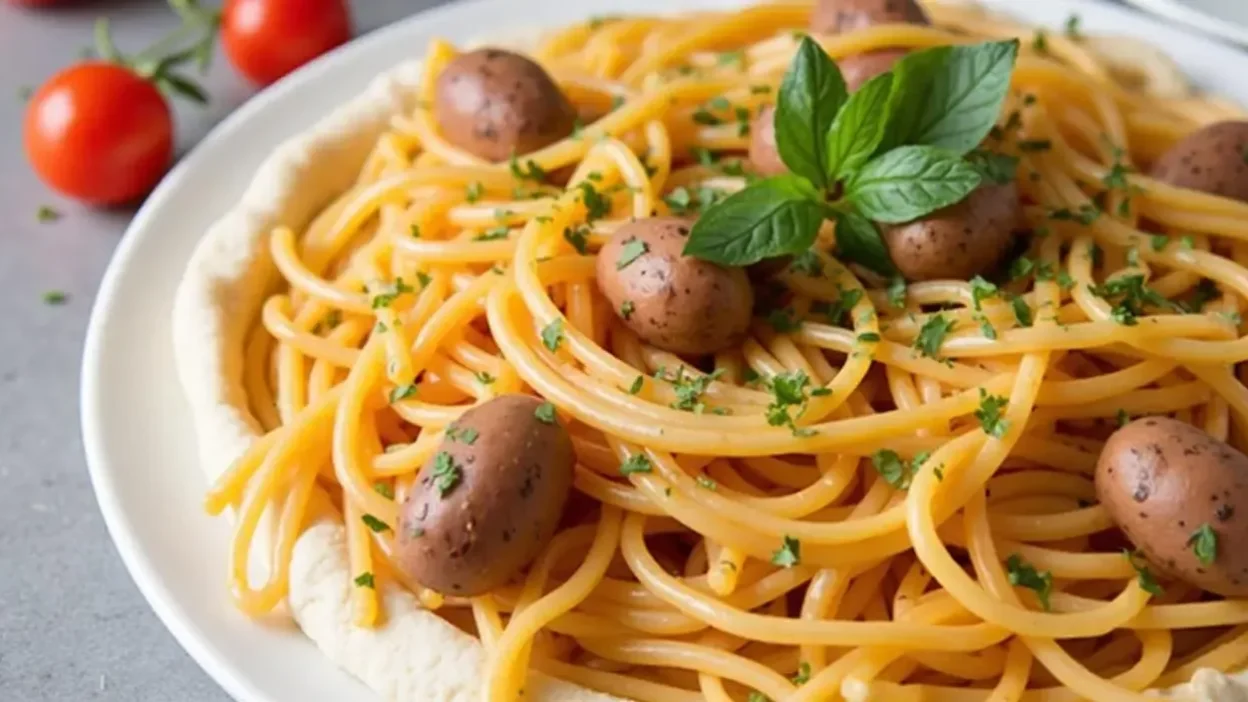 Spaghetti with Olives and Herbs – Classic spaghetti with olives, fresh herbs, and olive oil.