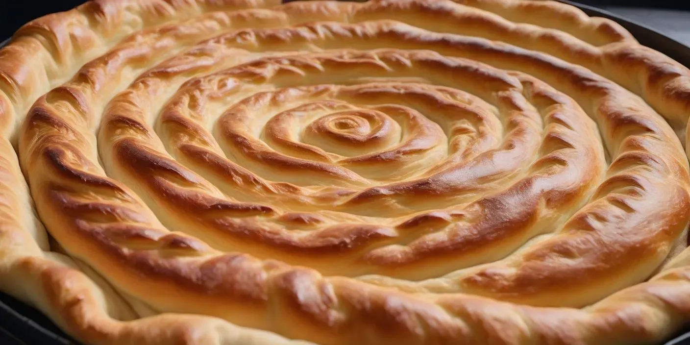 Savory pie with a swirled flaky crust, baked to a golden perfection. BookOfFoods