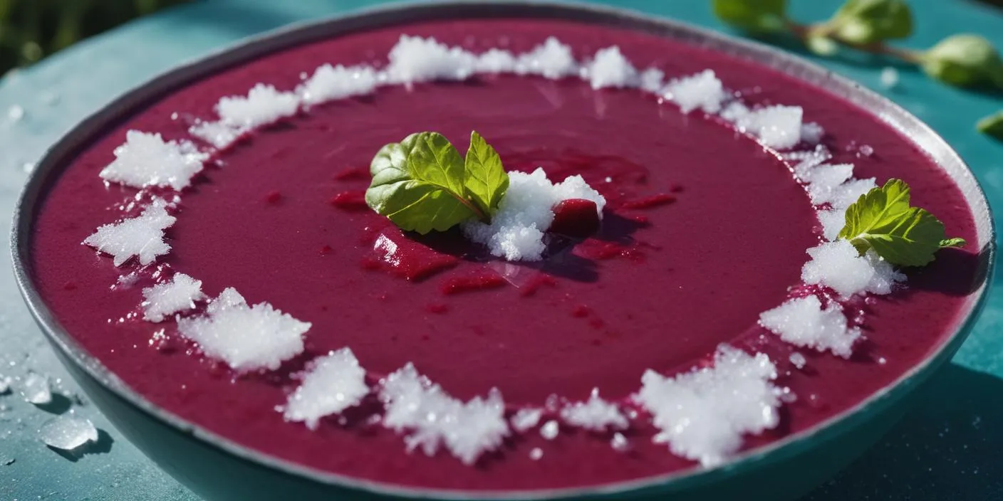 A bowl of Polish chłodnik soup garnished with fresh herbs.