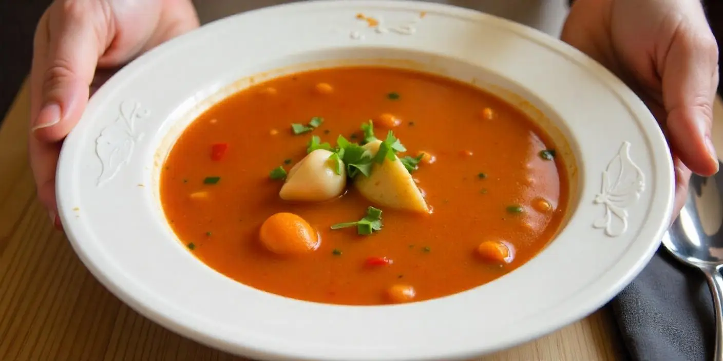 Traditional Bean Soup – A hearty soup with beans and potatoes, garnished with fresh herbs.