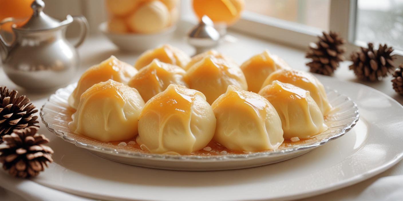 A plate of dumplings drizzled with melted butter.