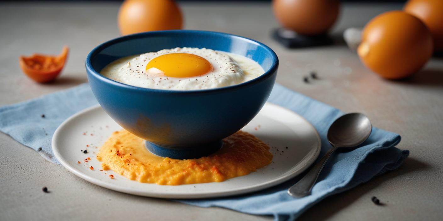 A bowl of creamy mashed potatoes topped with a sunny-side-up fried egg.