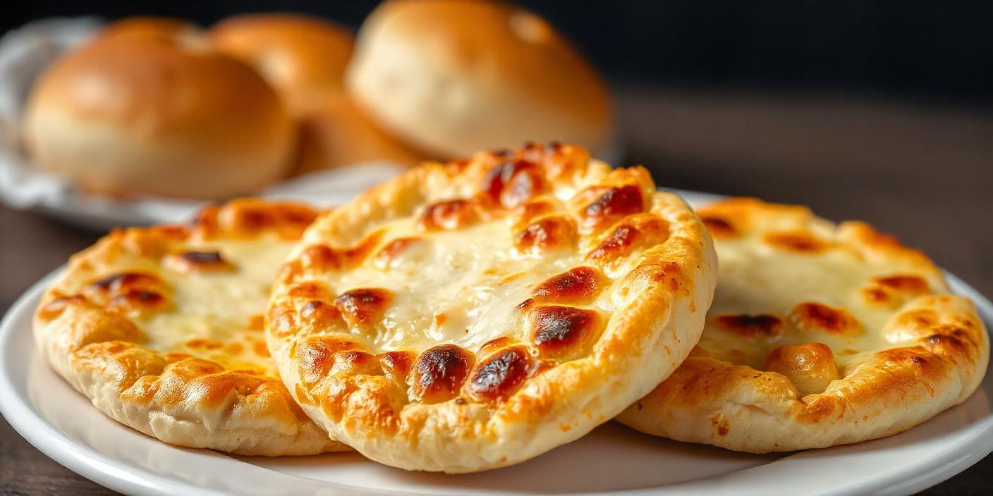 A round cheese pastry with a golden crust, served warm.