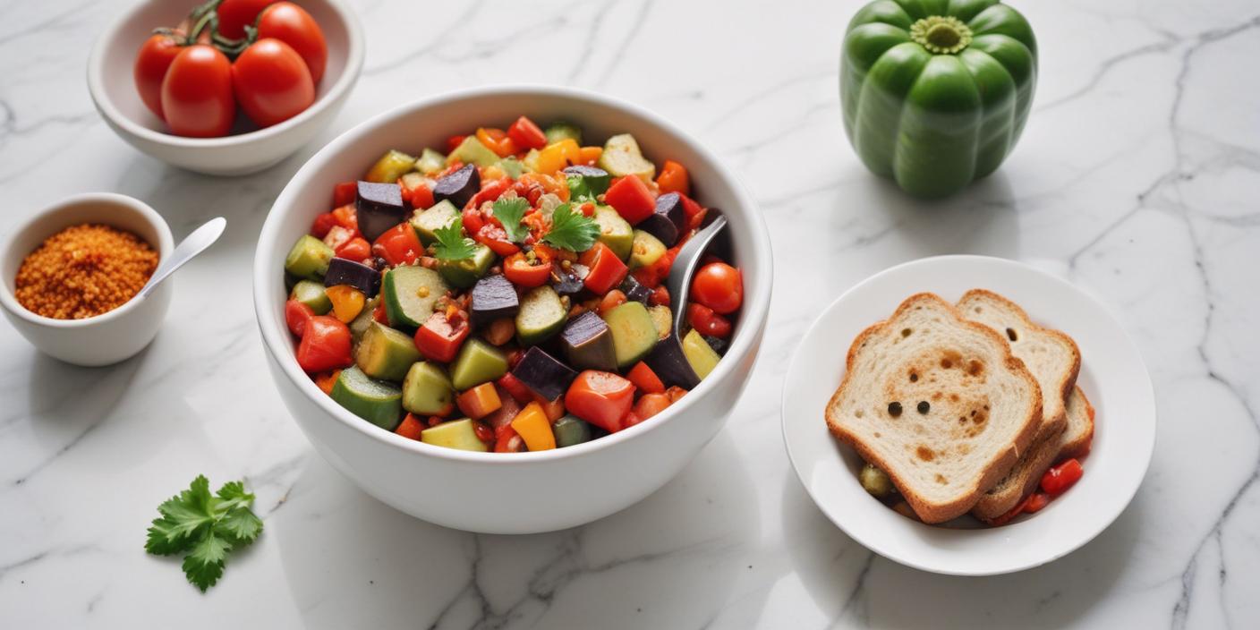 Fresh vegetable salad with cucumbers, tomatoes, bell peppers, and herbs in a white bowl.