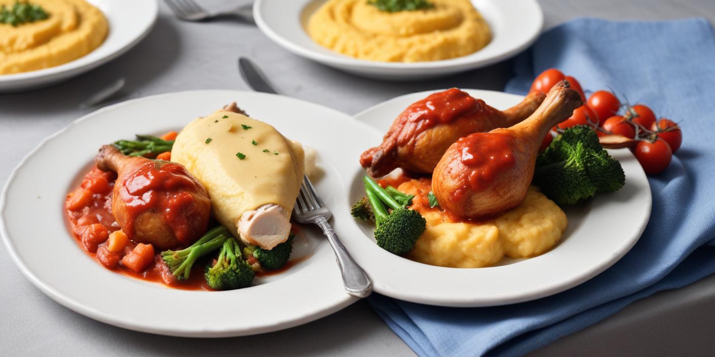 Stuffed chicken breast with roasted vegetables – A gourmet dish featuring stuffed chicken breast, served with roasted vegetables and mashed potatoes.