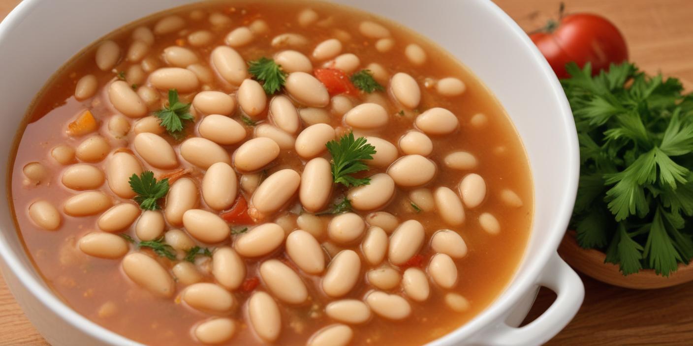 Baked white beans in a rich sauce, garnished with fresh herbs. BookOfFoods