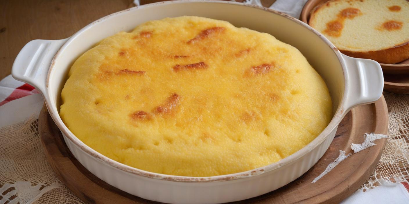 Golden cornbread baked in a round dish with a crispy crust. BookOfFoods