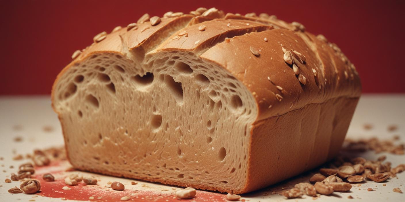 A loaf of fresh bread with a golden crust, sliced to reveal a fluffy interior.