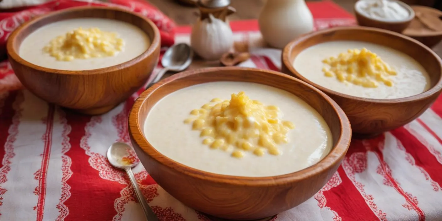 Traditional corn porridge served in a wooden bowl. BookOfFoods