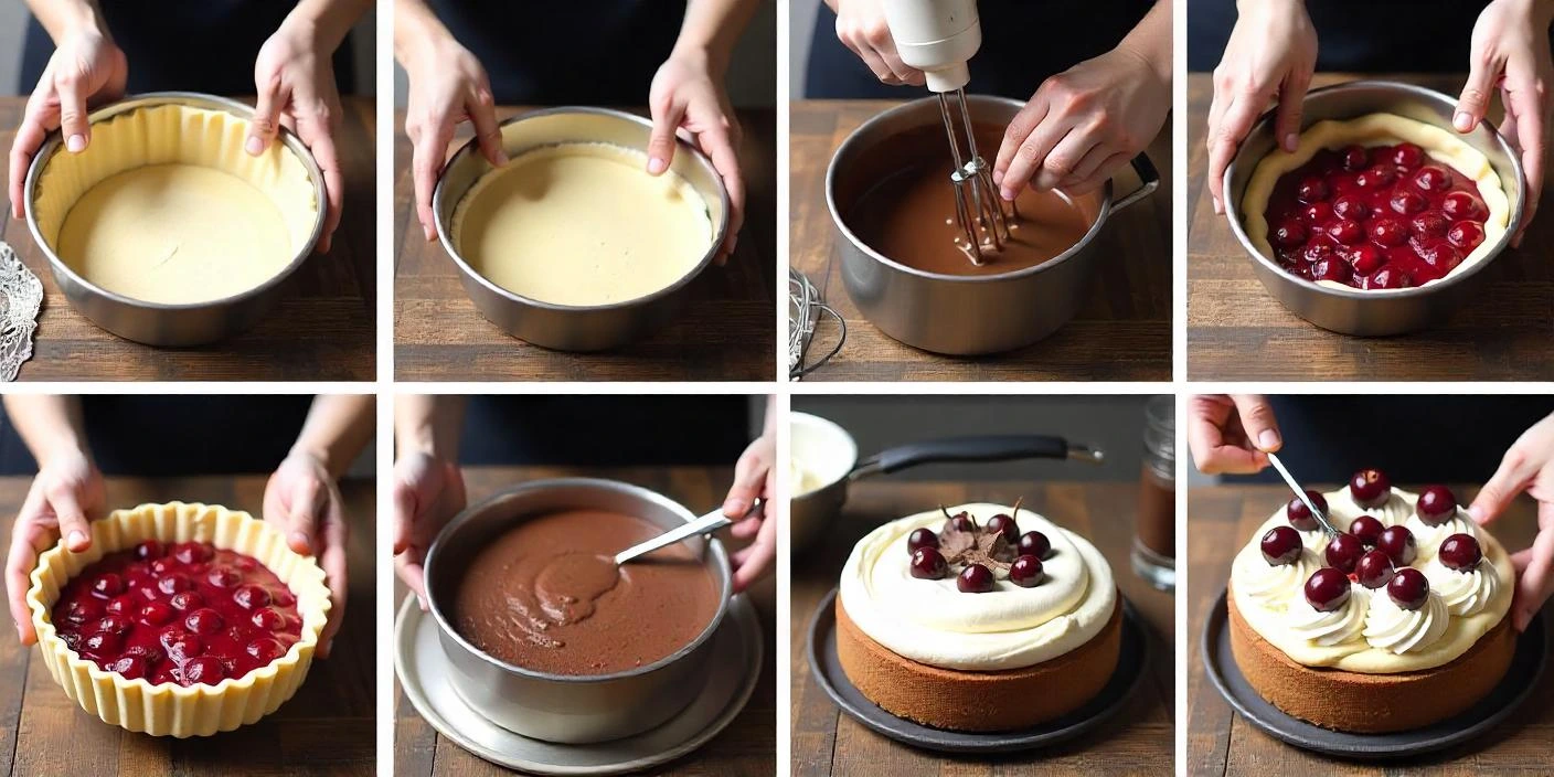 Step-by-step preparation of an authentic Black Forest Cake (Schwarzwälder Kirschtorte)