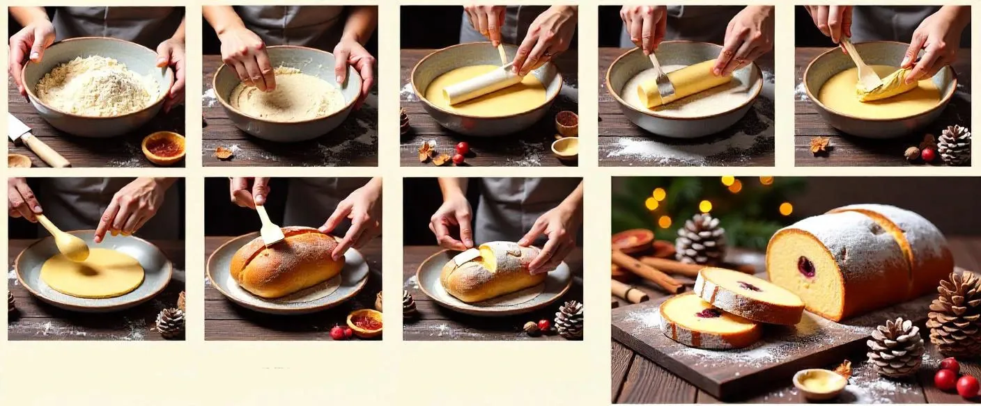 Step-by-step visual guide for making traditional German Stollen bread