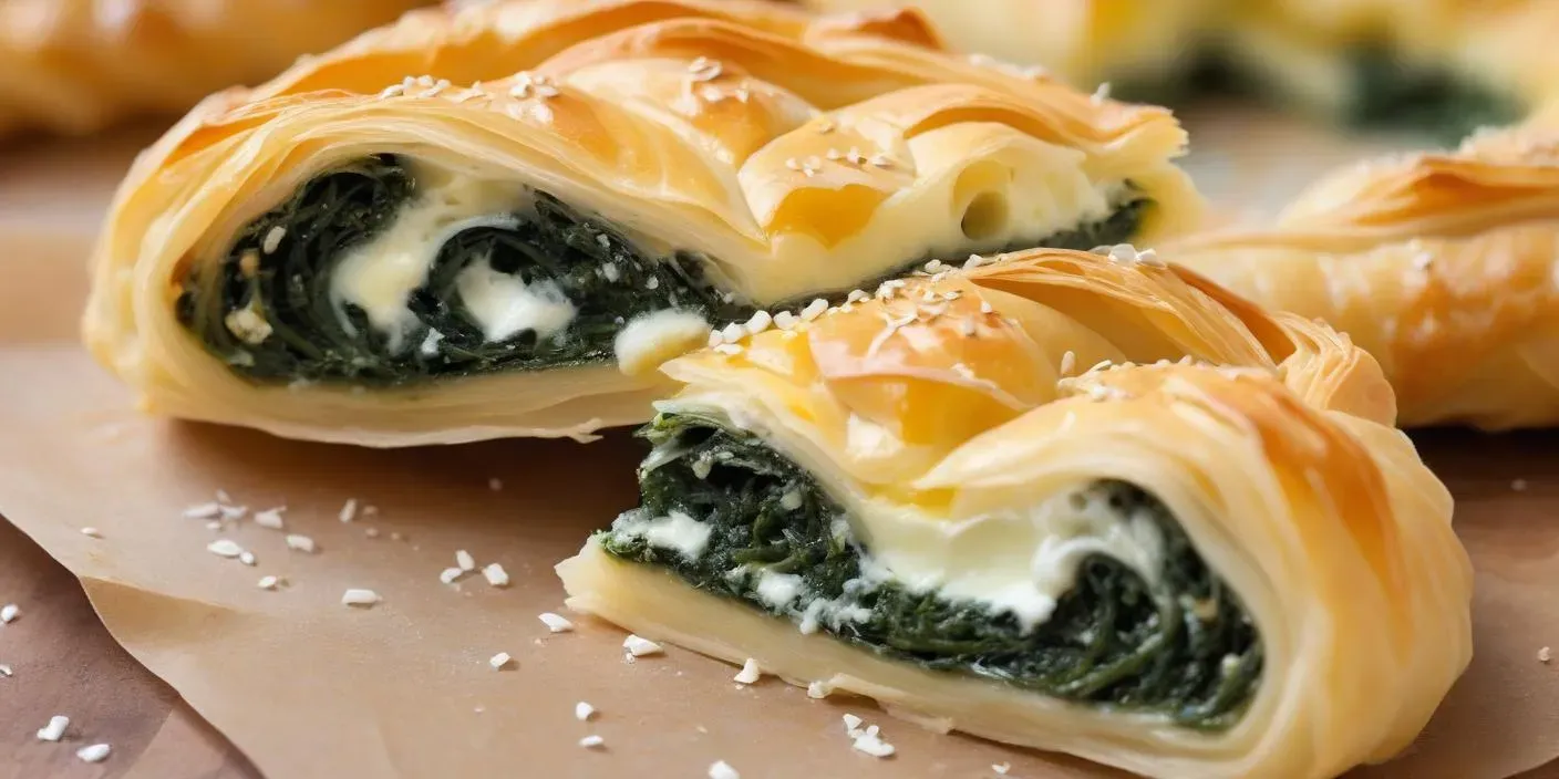 Savory spinach and cheese pie with crispy golden pastry. BookOfFoods