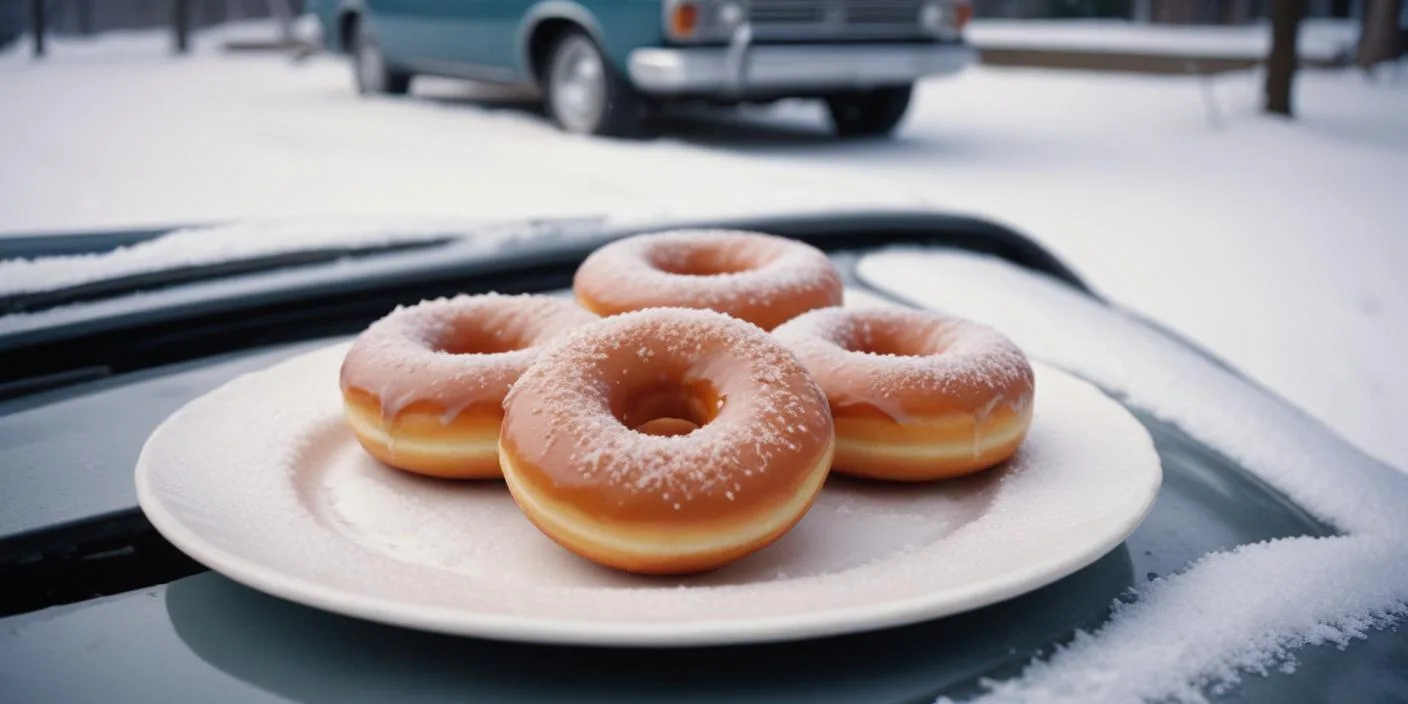 Classic sugar-glazed donuts – A plate of golden, fluffy donuts lightly dusted with sugar, served outdoors.
