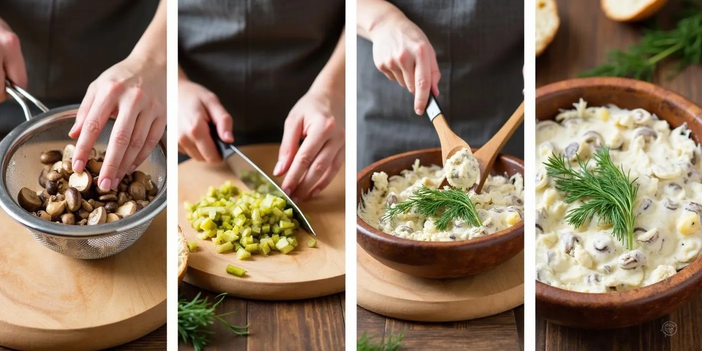 A step-by-step process of making Romanian Mushroom Salad