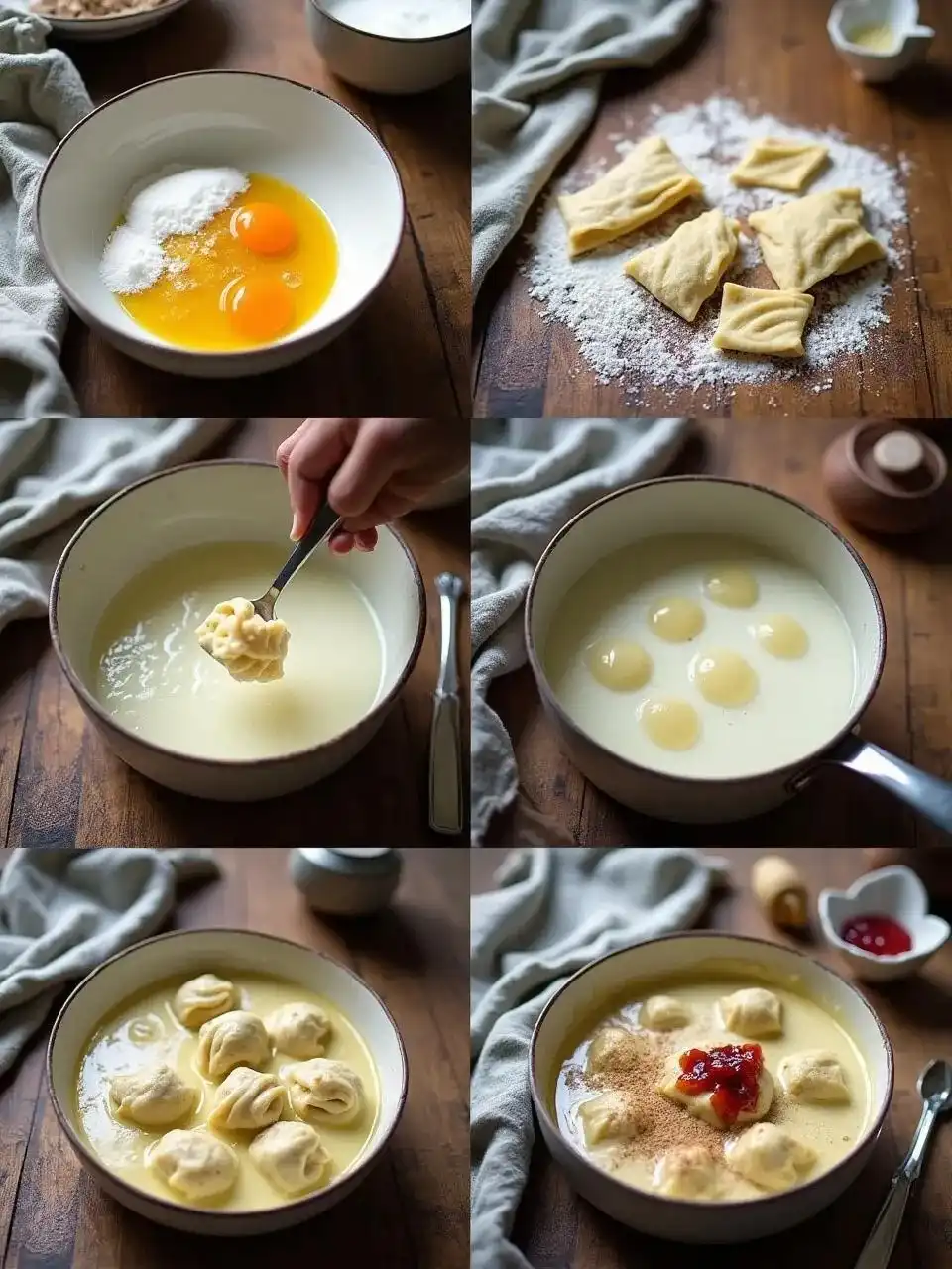 Step-by-step preparation of homemade dumplings — shaping and filling the dough before cooking.