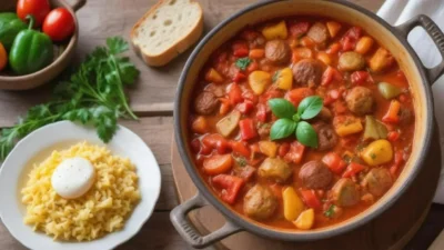 Traditional Hungarian Lecsó Stew – Rustic Vegetable Dish with Peppers, Tomatoes, and Paprika