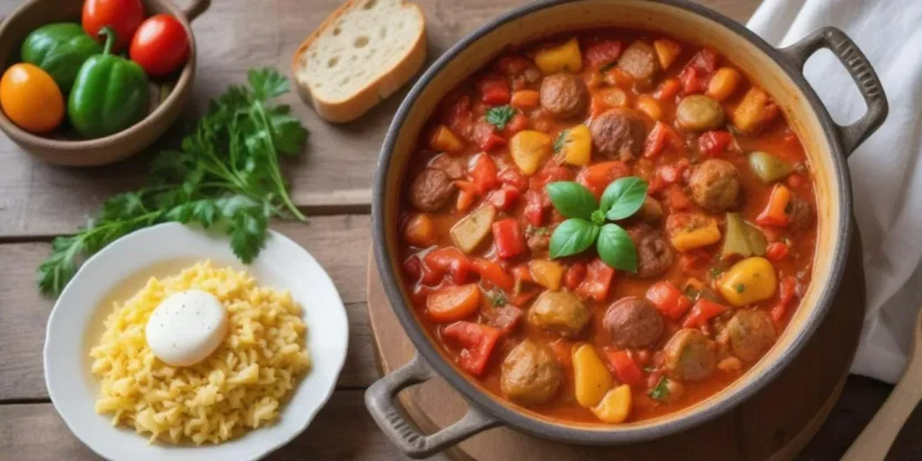 Traditional Hungarian Lecsó Stew – Rustic Vegetable Dish with Peppers, Tomatoes, and Paprika