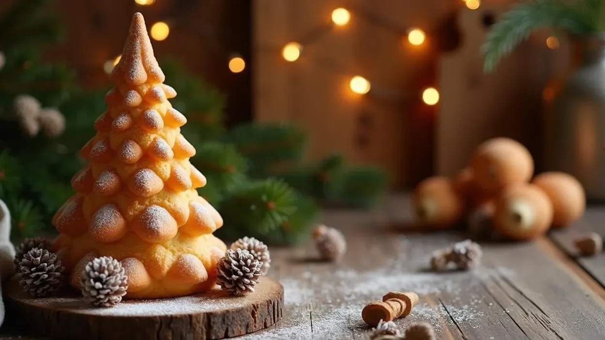 Traditional Lithuanian Šakotis — tree cake with distinctive spiked appearance, golden and crispy.
