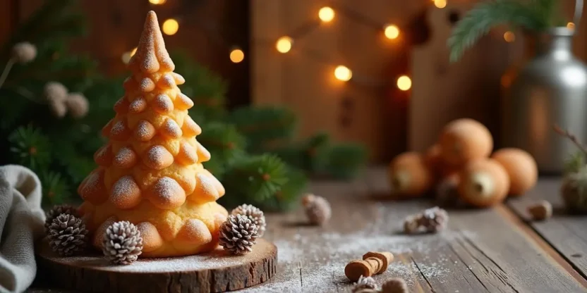 Traditional Lithuanian Šakotis — tree cake with distinctive spiked appearance, golden and crispy.
