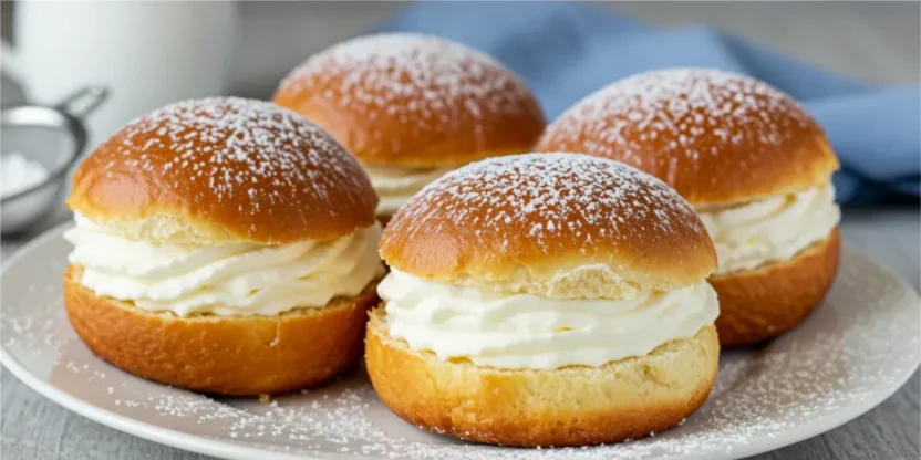 Vastlakukkel — traditional Estonian cream-filled sweet bun, soft and fluffy, often enjoyed during Shrove Tuesday.