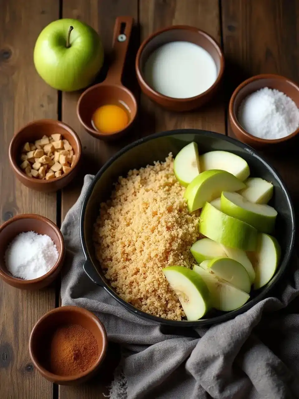 Black rye bread casserole with apples — baked dessert featuring a crispy top and tender interior.