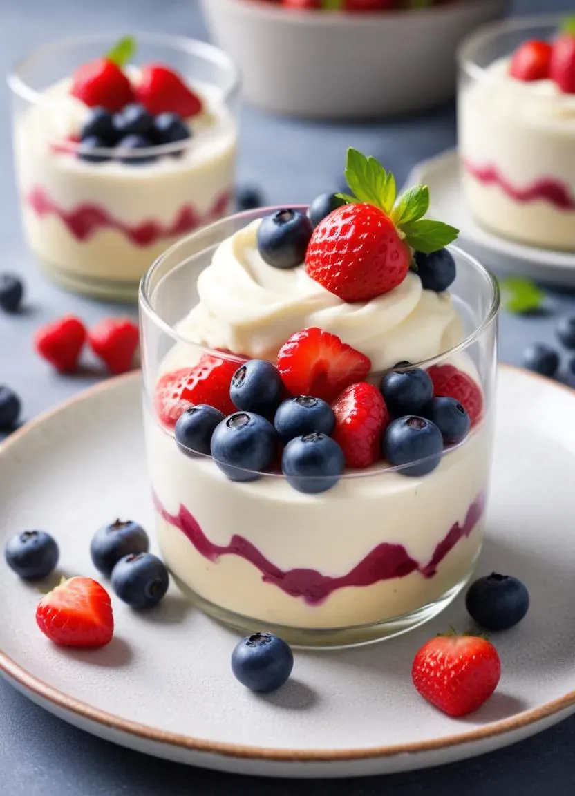 This delightful dessert features a rich, smooth cream paired with the natural sweetness of fresh berries.