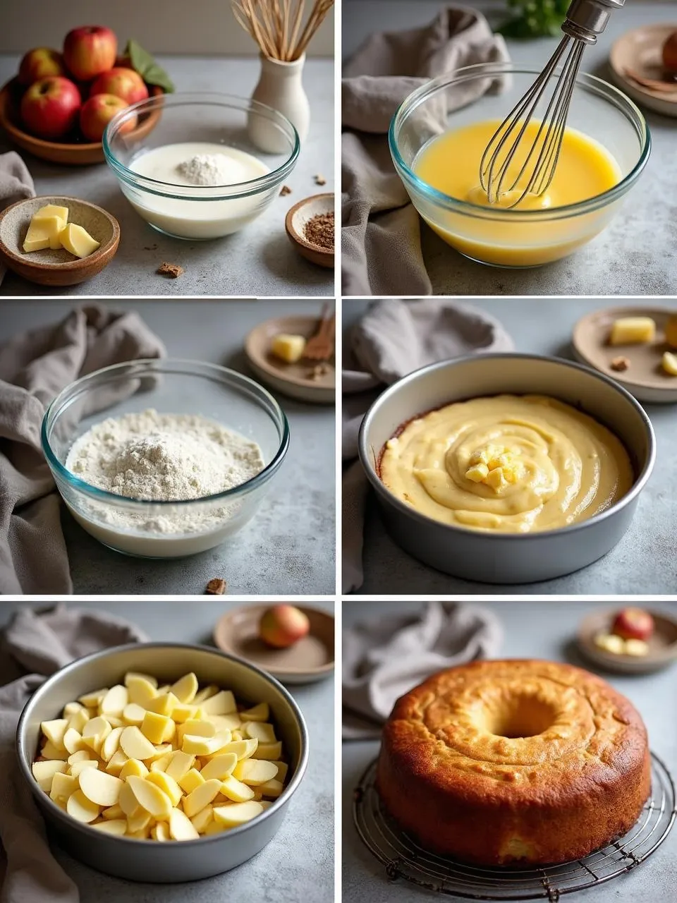 Step-by-step process of making a traditional Lithuanian apple yogurt cake from scratch