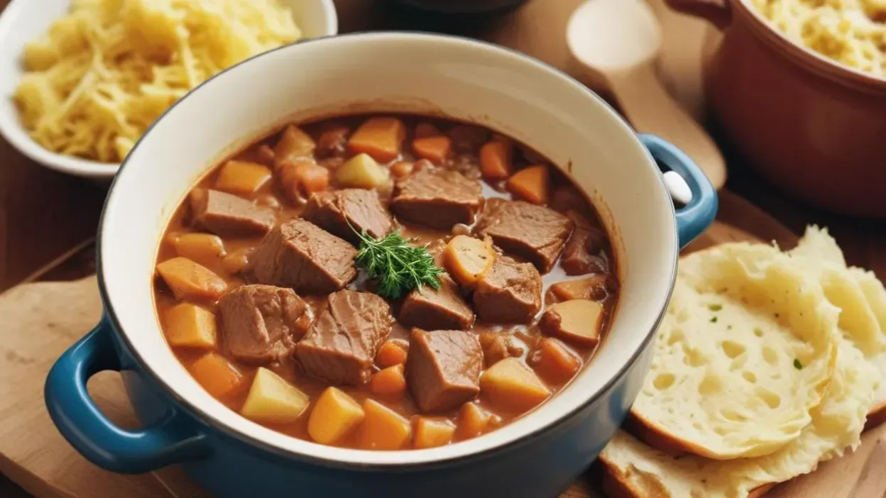 Székelykáposzta is a beloved Hungarian stew that highlights the rich flavors of sauerkraut and tender pork.