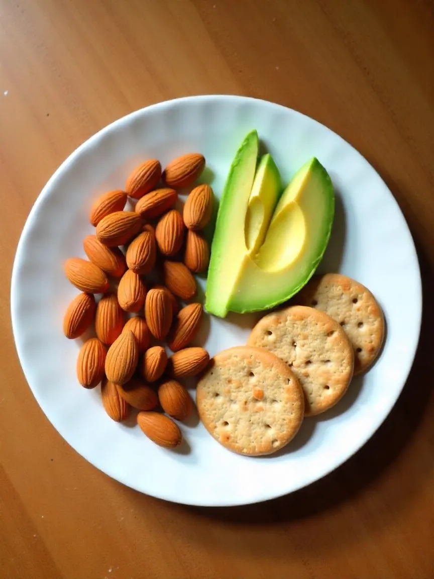 Snack plate with protein, healthy fats, and complex carbs for balanced nutrition.
