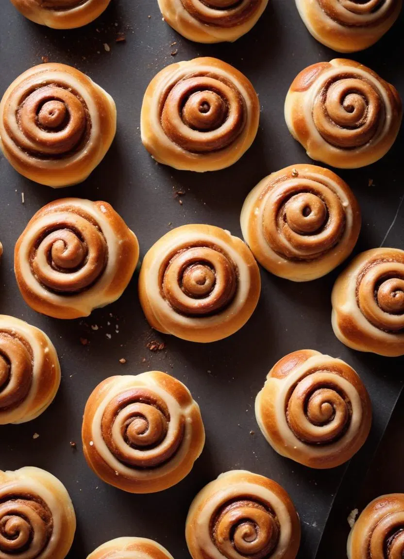 A plate of delicious Swedish cinnamon buns (kanelbullar) with a light glaze and a sprinkle of pearl sugar, showcasing the classic twist shape.