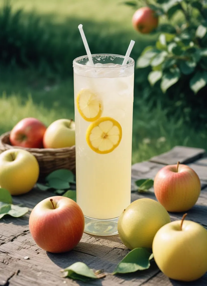 A refreshing glass of Valge Klaar, a sparkling Estonian apple-lemon drink, served over ice with mint and lemon slices.
