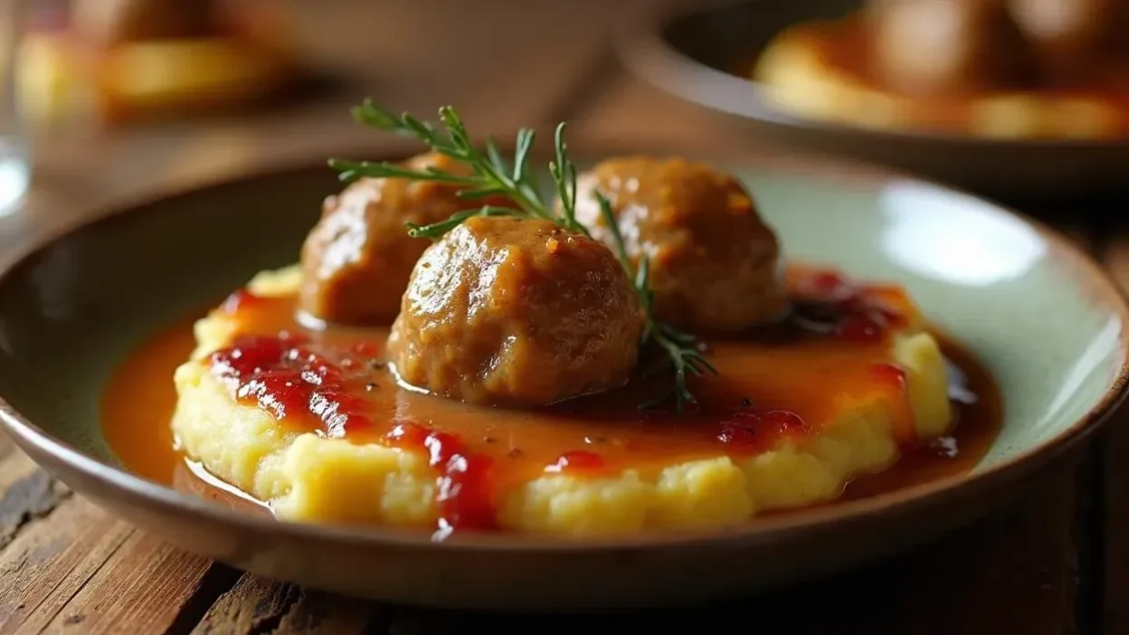 Norwegian Kjøttboller with mashed potatoes and brown sauce
