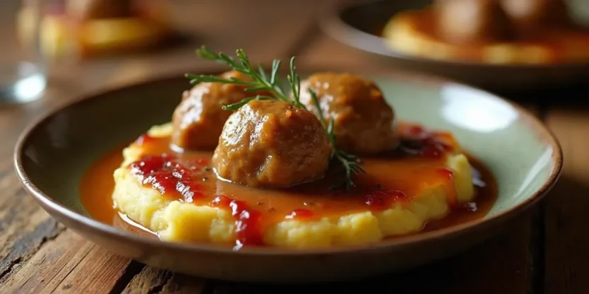 Norwegian Kjøttboller with mashed potatoes and brown sauce