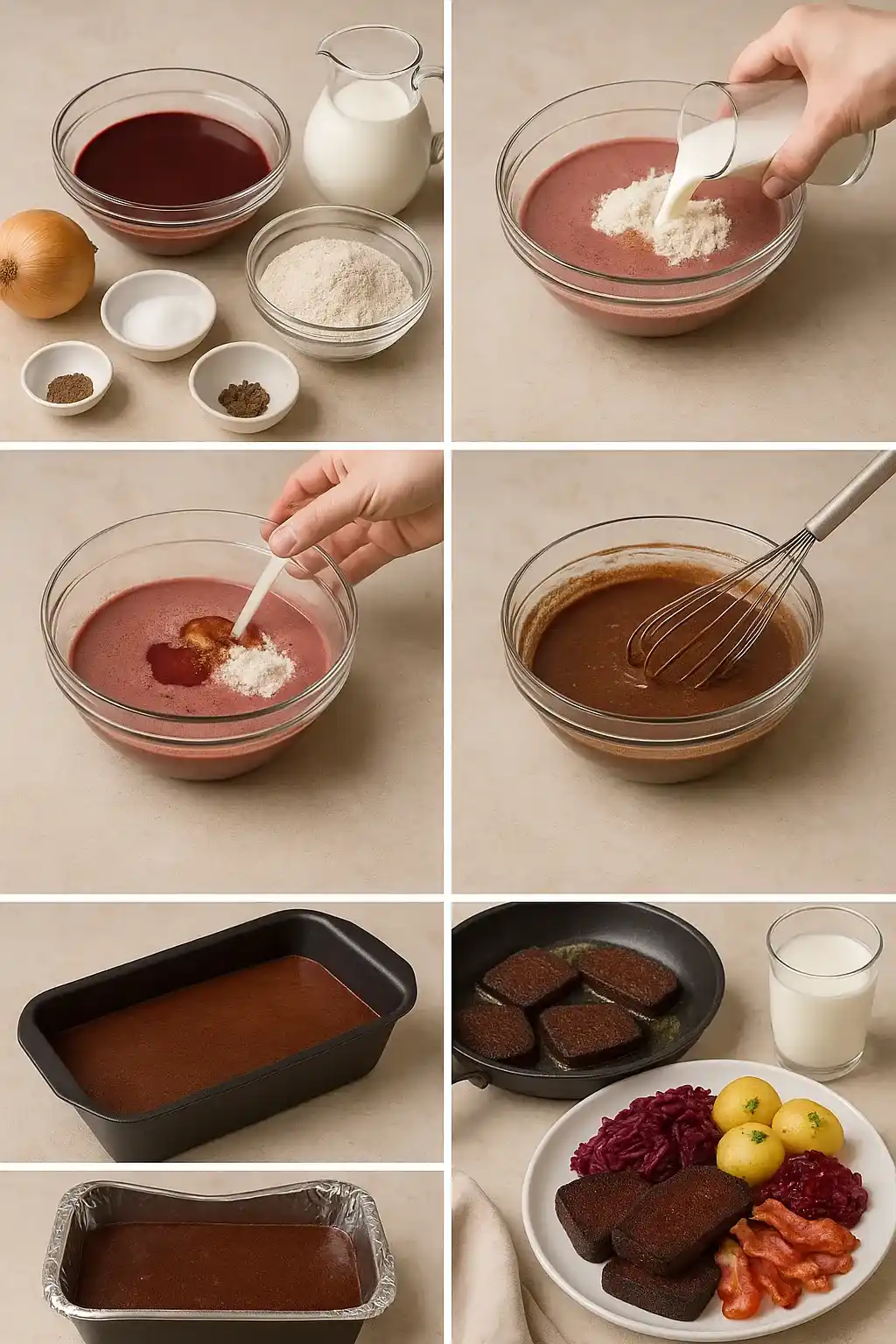 Step-by-step recipe for making Swedish blodpudding, a traditional blood sausage served with crispy bacon, lingonberry jam, and pickled cabbage.