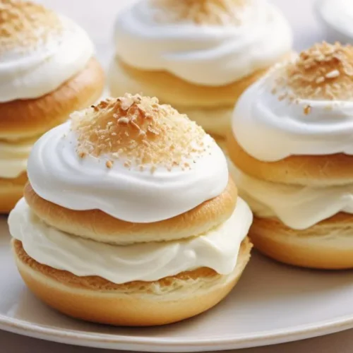 A traditional Swedish semla pastry with a soft cardamom bun, almond paste filling, and whipped cream, dusted with powdered sugar.
