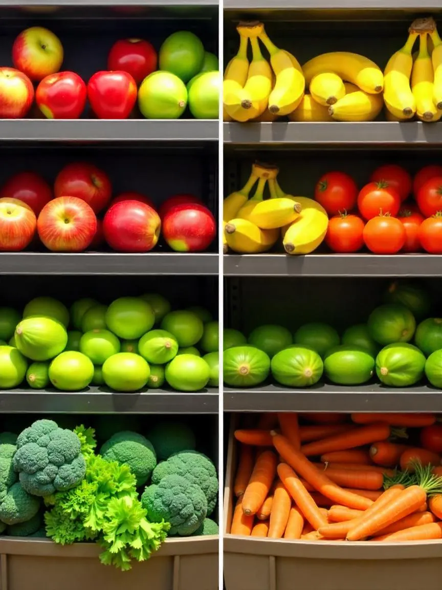 Visual separation of ethylene-producing fruits and ethylene-sensitive vegetables to prevent spoilage.