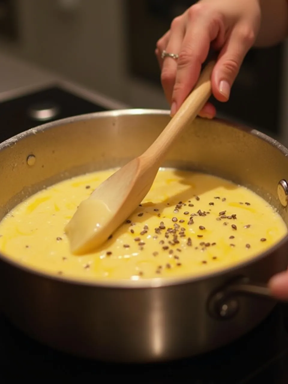 A creamy bowl of cheese soup with a smooth golden-yellow surface, topped with shredded cheddar, fresh parsley, and croutons, served in a white ceramic bowl on a wooden table.