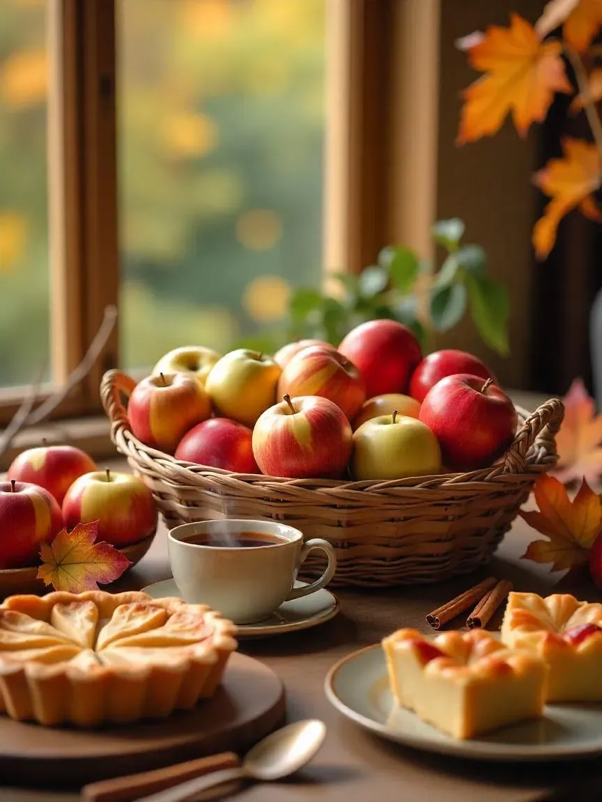 Cozy Autumn Table with Apples and Seasonal Dishes