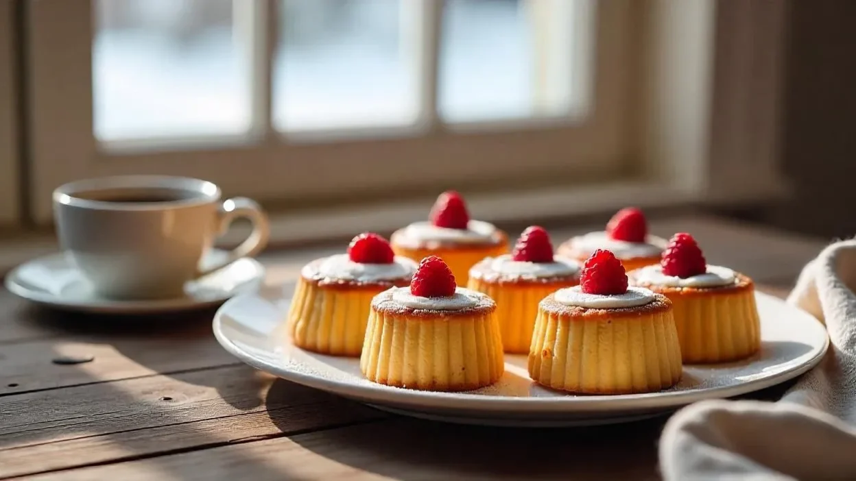 Finnish Runeberg torte (Runebergintorttu) topped with raspberry jam and icing — a traditional pastry for Runeberg Day.