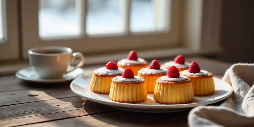 Finnish Runeberg torte (Runebergintorttu) topped with raspberry jam and icing — a traditional pastry for Runeberg Day.