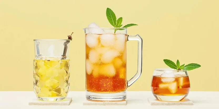 Visual step-by-step guide to making homemade iced tea, showing ingredients, brewing techniques, flavor additions, and serving suggestions.