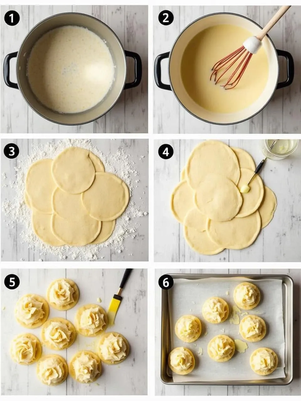 Step-by-step process of making traditional Finnish Karelian pies with rye dough and rice filling