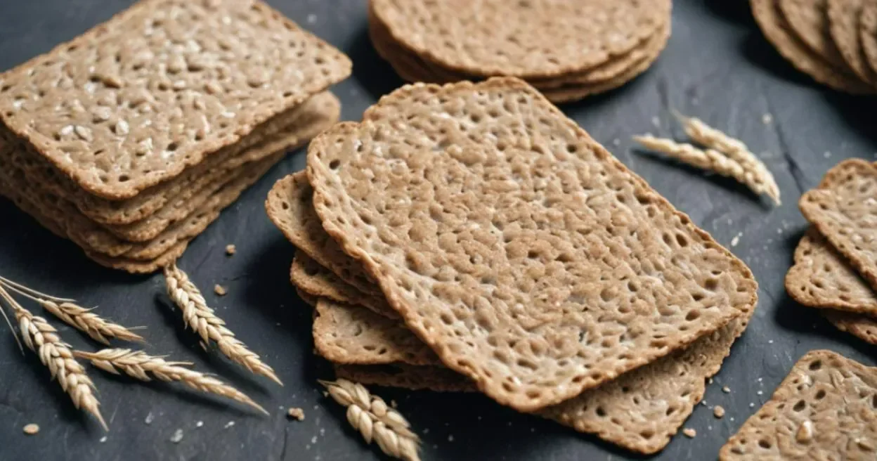 Traditional Swedish knäckebröd — crispbread with a rustic texture, served plain or with toppings.