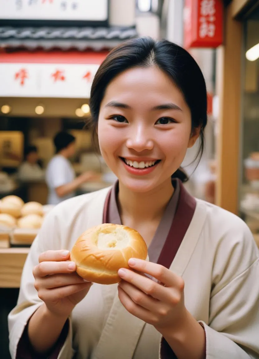 Close-up of soft and fluffy Japanese sweet bread buns with crispy melon pan crust and creamy custard-filled cream pan.