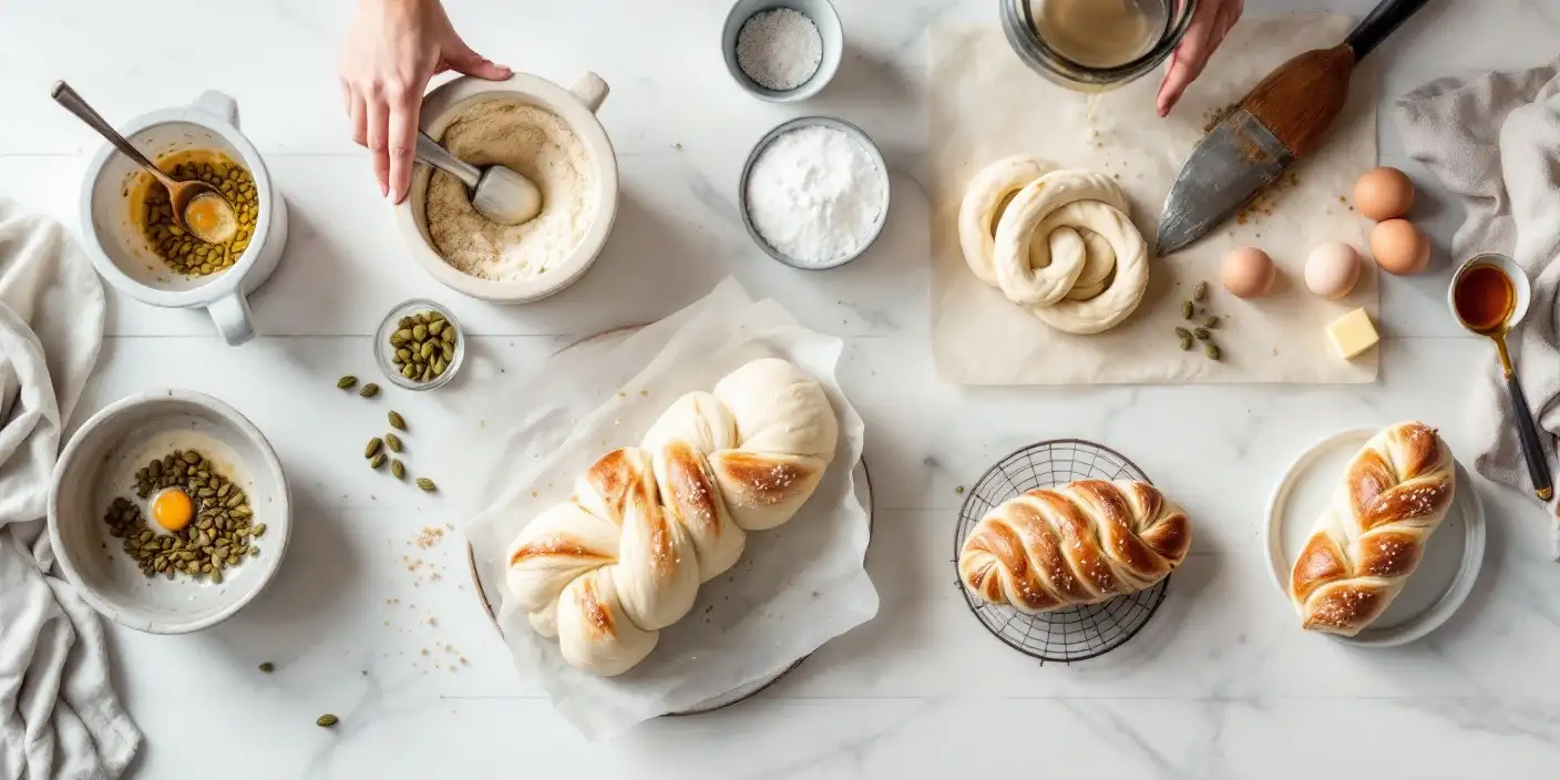 Rustic step-by-step guide to making Finnish Pulla bread, from preparing cardamom and kneading dough to braiding and baking the sweet holiday loaf.